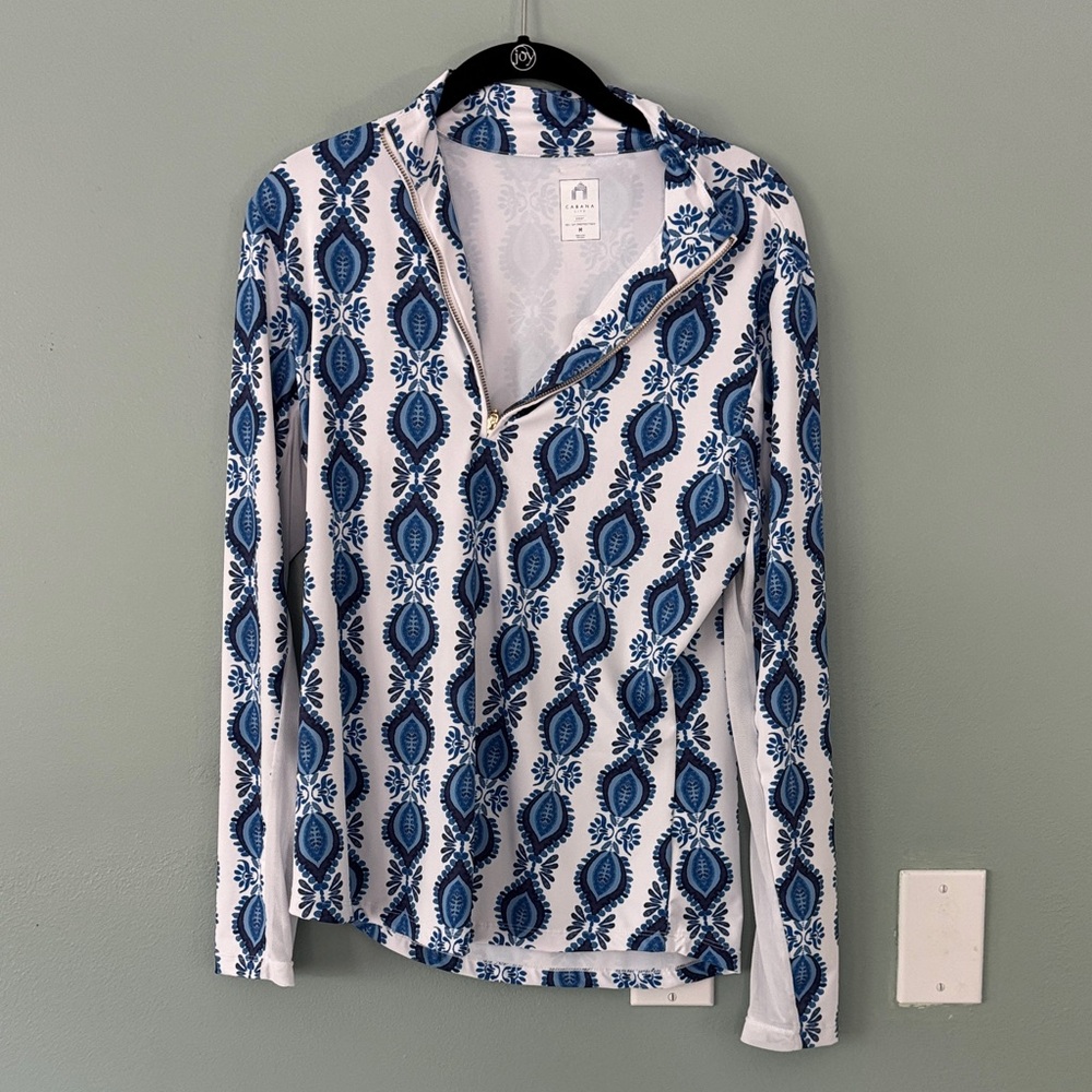 Cabana Life Blue and White Long Sleeve Top